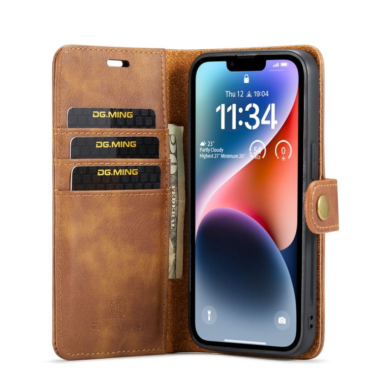For iPhone 14 Plus DG.MING Crazy Horse Texture Detachable Magnetic Leather Case