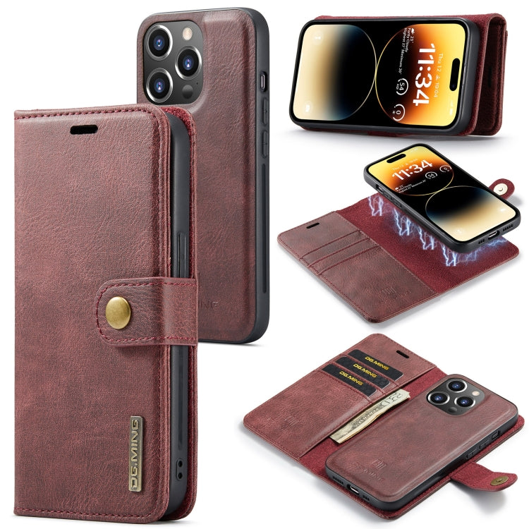 For iPhone 14 Pro DG.MING Crazy Horse Texture Detachable Magnetic Leather Case