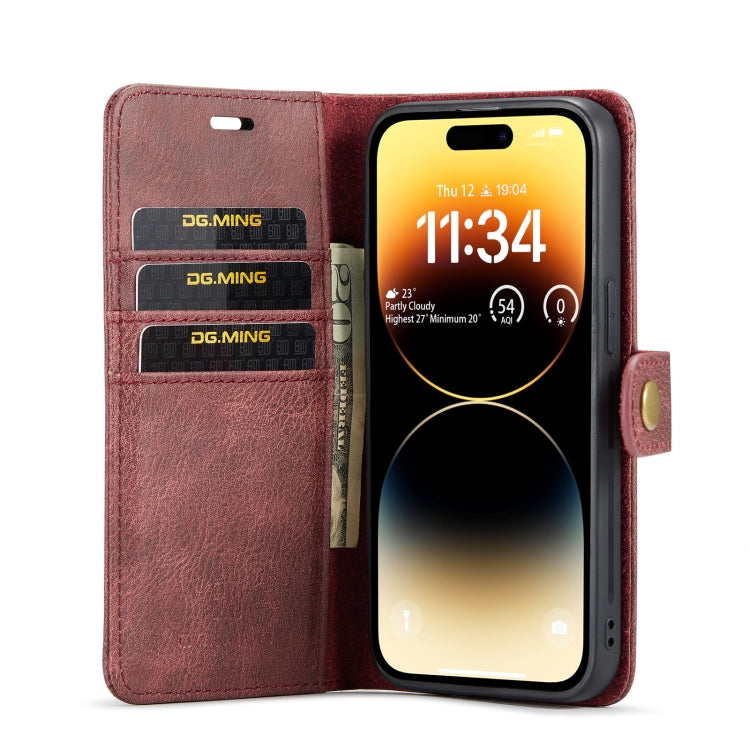For iPhone 14 Pro DG.MING Crazy Horse Texture Detachable Magnetic Leather Case