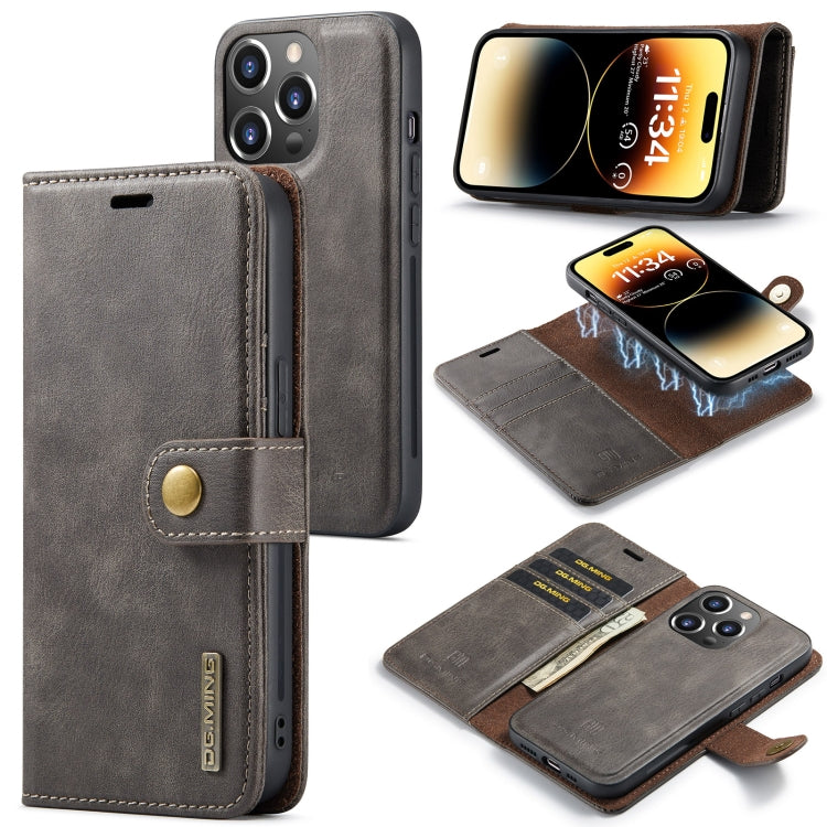 For iPhone 14 Pro DG.MING Crazy Horse Texture Detachable Magnetic Leather Case