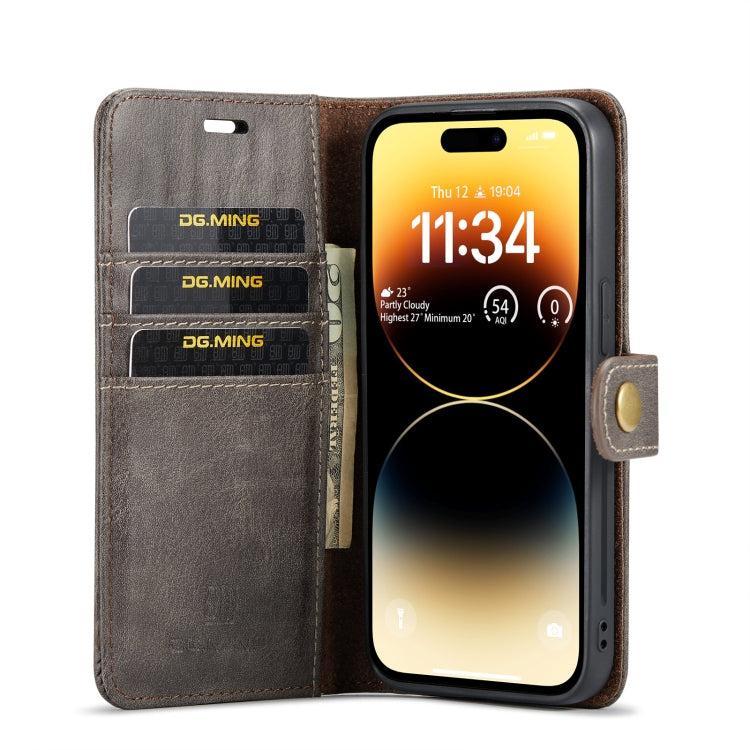 For iPhone 14 Pro DG.MING Crazy Horse Texture Detachable Magnetic Leather Case