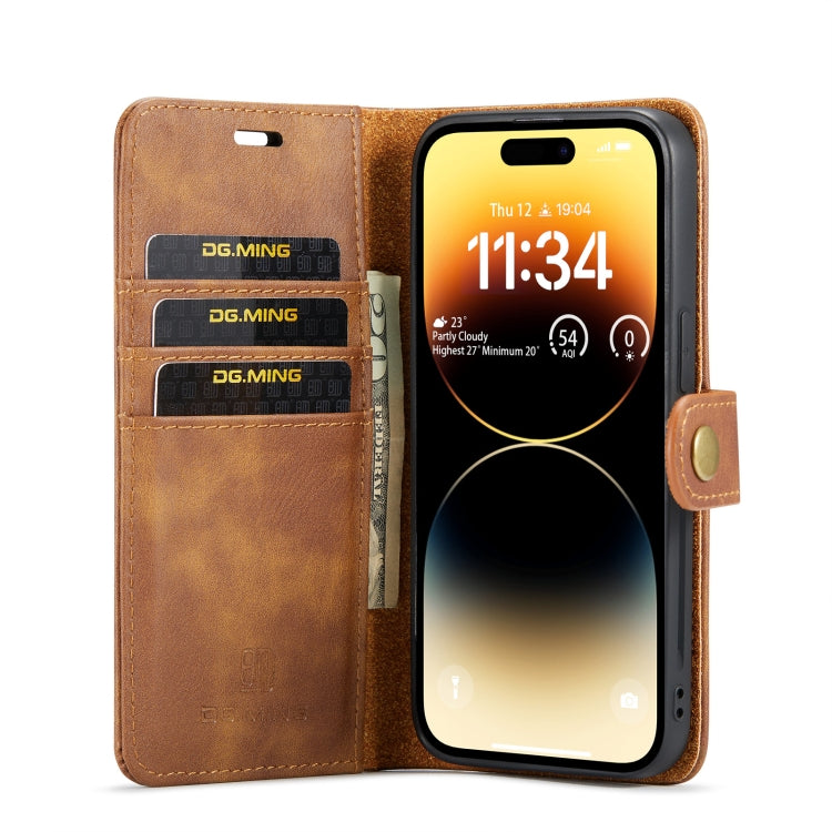 For iPhone 14 Pro DG.MING Crazy Horse Texture Detachable Magnetic Leather Case