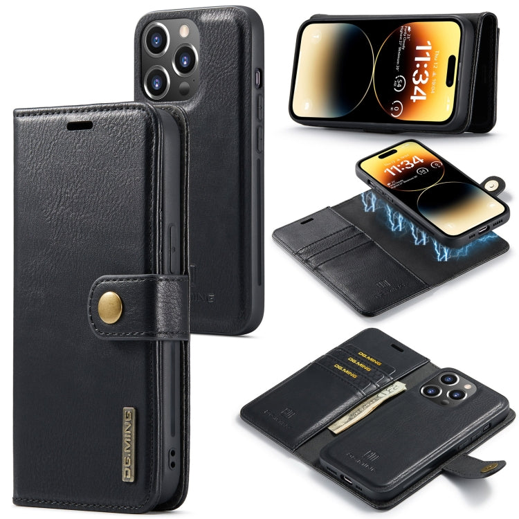 For iPhone 14 Pro DG.MING Crazy Horse Texture Detachable Magnetic Leather Case