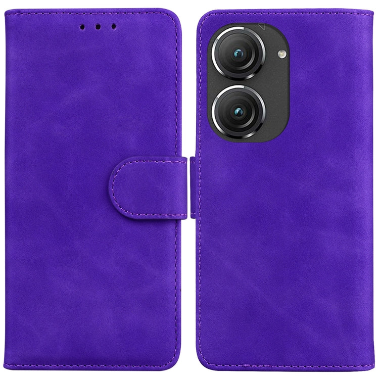 For Asus Zenfone 9 Skin Feel Pure Color Flip Leather Phone Case