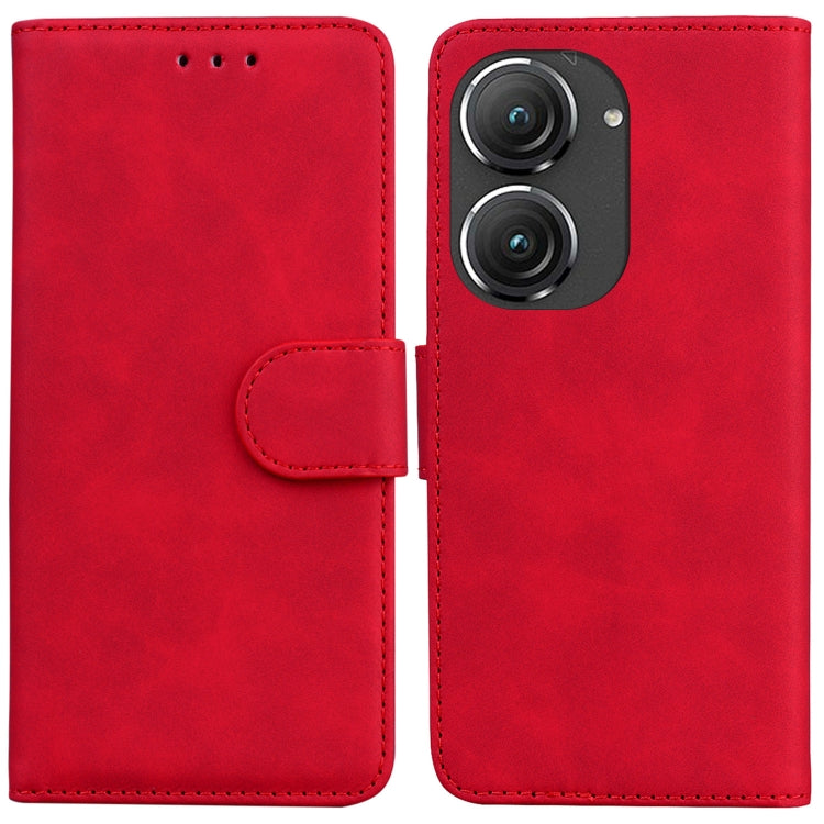 For Asus Zenfone 9 Skin Feel Pure Color Flip Leather Phone Case
