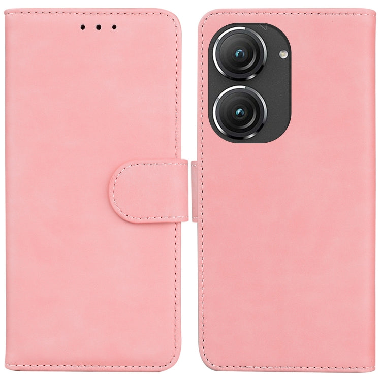 For Asus Zenfone 9 Skin Feel Pure Color Flip Leather Phone Case
