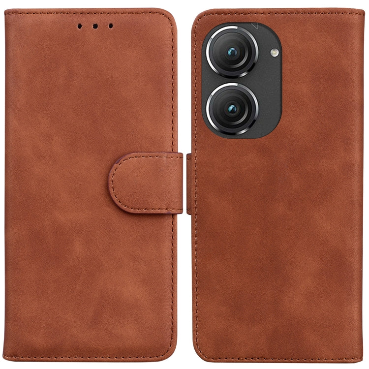 For Asus Zenfone 9 Skin Feel Pure Color Flip Leather Phone Case