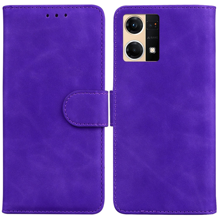 For OPPO Reno7 4G Skin Feel Pure Color Flip Leather Phone Case