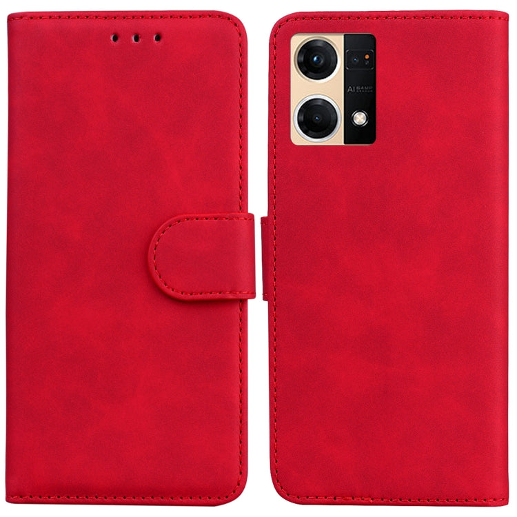 For OPPO Reno7 4G Skin Feel Pure Color Flip Leather Phone Case