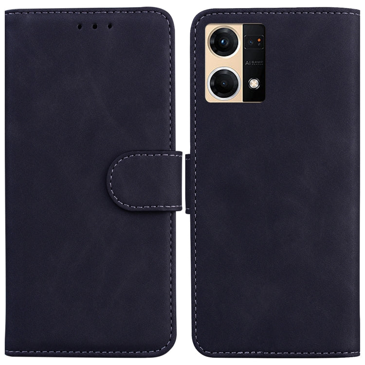 For OPPO Reno7 4G Skin Feel Pure Color Flip Leather Phone Case