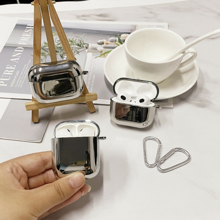 For AirPods Pro Split Electroplating TPU Earphone Protective Case with Hook(Silver)