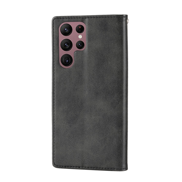 For Samsung Galaxy S22 Ultra 5G Cubic Grid Calf Texture Magnetic Closure Leather Phone Case