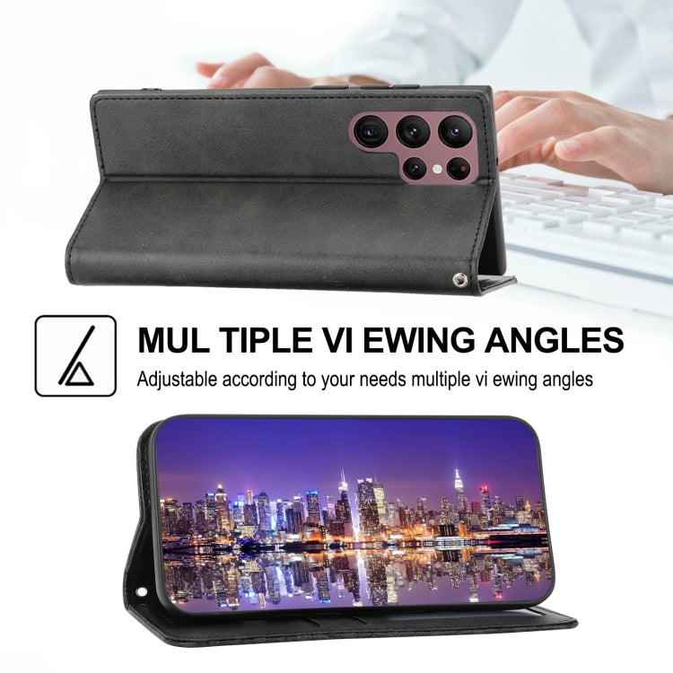 For Samsung Galaxy S22 Ultra 5G Cubic Grid Calf Texture Magnetic Closure Leather Phone Case