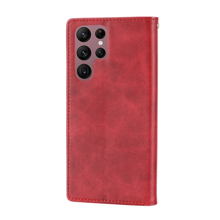 For Samsung Galaxy S22 Ultra 5G Cubic Grid Calf Texture Magnetic Closure Leather Phone Case