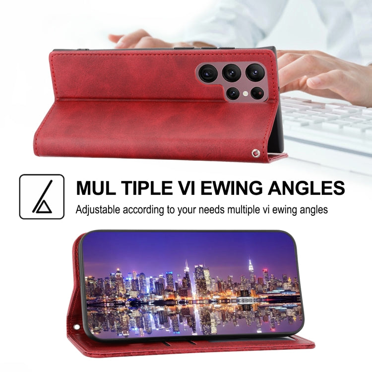 For Samsung Galaxy S22 Ultra 5G Cubic Grid Calf Texture Magnetic Closure Leather Phone Case