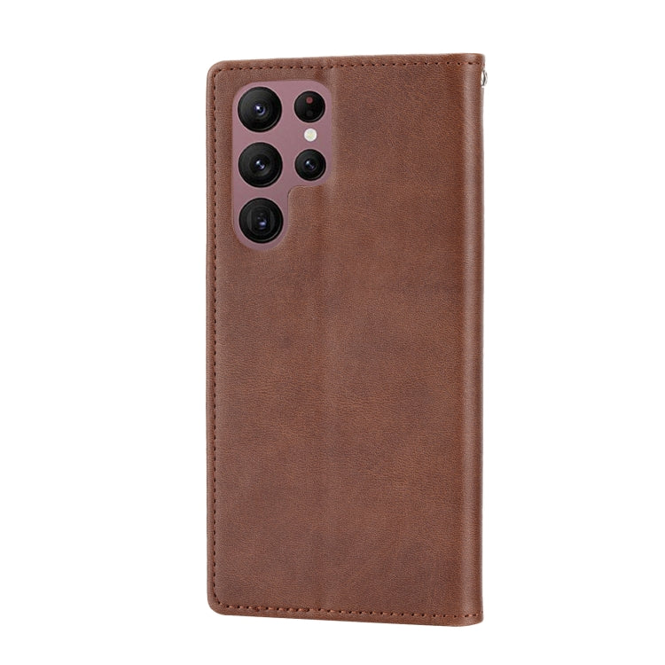 For Samsung Galaxy S22 Ultra 5G Cubic Grid Calf Texture Magnetic Closure Leather Phone Case