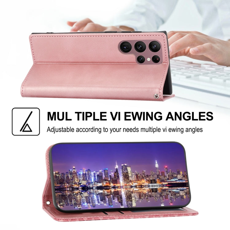 For Samsung Galaxy S22 Ultra 5G Cubic Grid Calf Texture Magnetic Closure Leather Phone Case