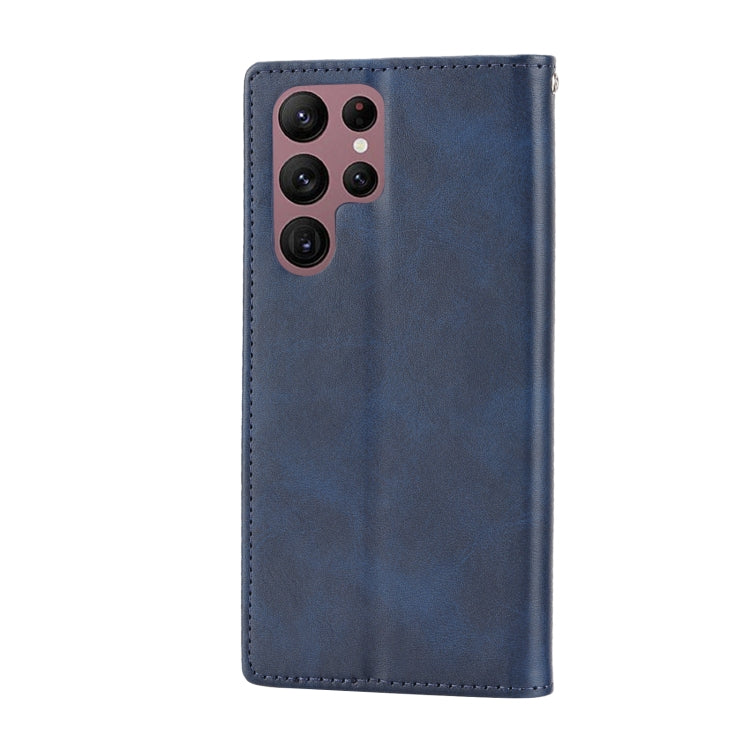For Samsung Galaxy S22 Ultra 5G Cubic Grid Calf Texture Magnetic Closure Leather Phone Case