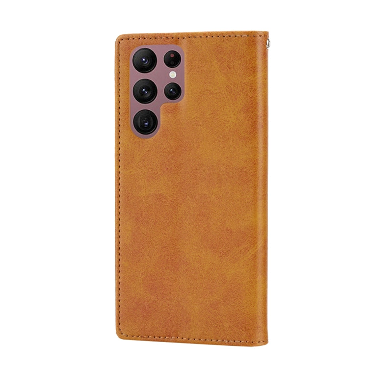 For Samsung Galaxy S22 Ultra 5G Cubic Grid Calf Texture Magnetic Closure Leather Phone Case