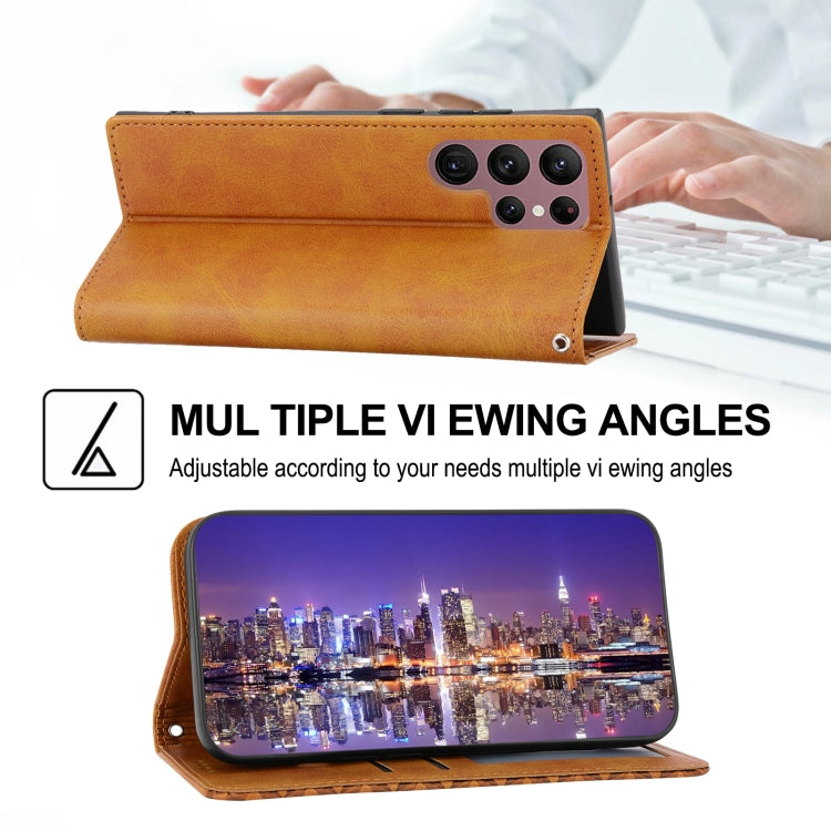 For Samsung Galaxy S22 Ultra 5G Cubic Grid Calf Texture Magnetic Closure Leather Phone Case