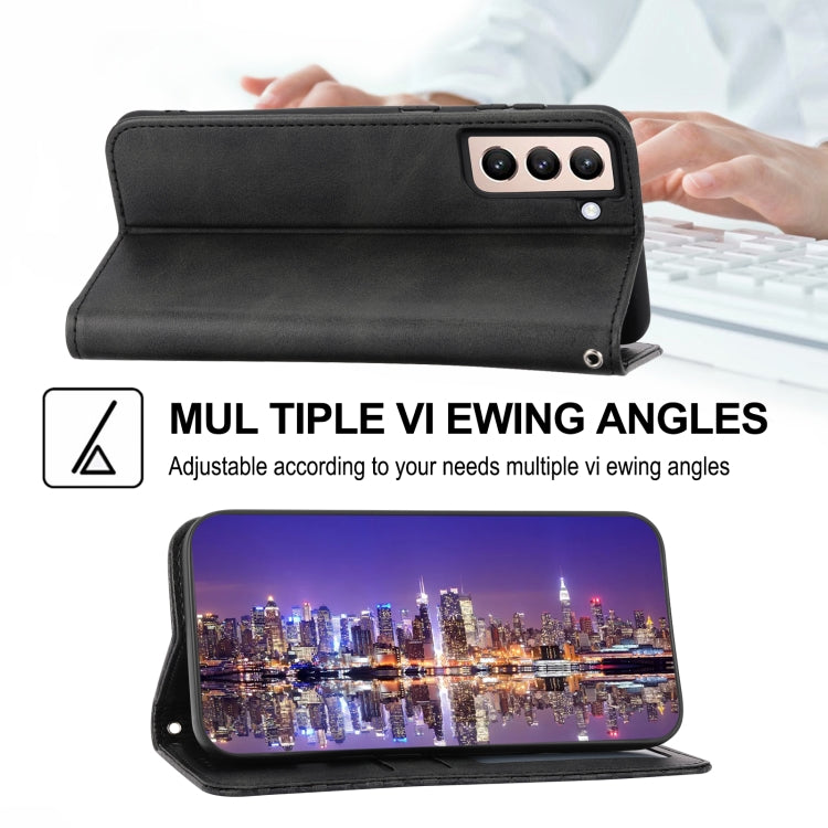 For Samsung Galaxy S21 5G Cubic Grid Calf Texture Magnetic Closure Leather Phone Case