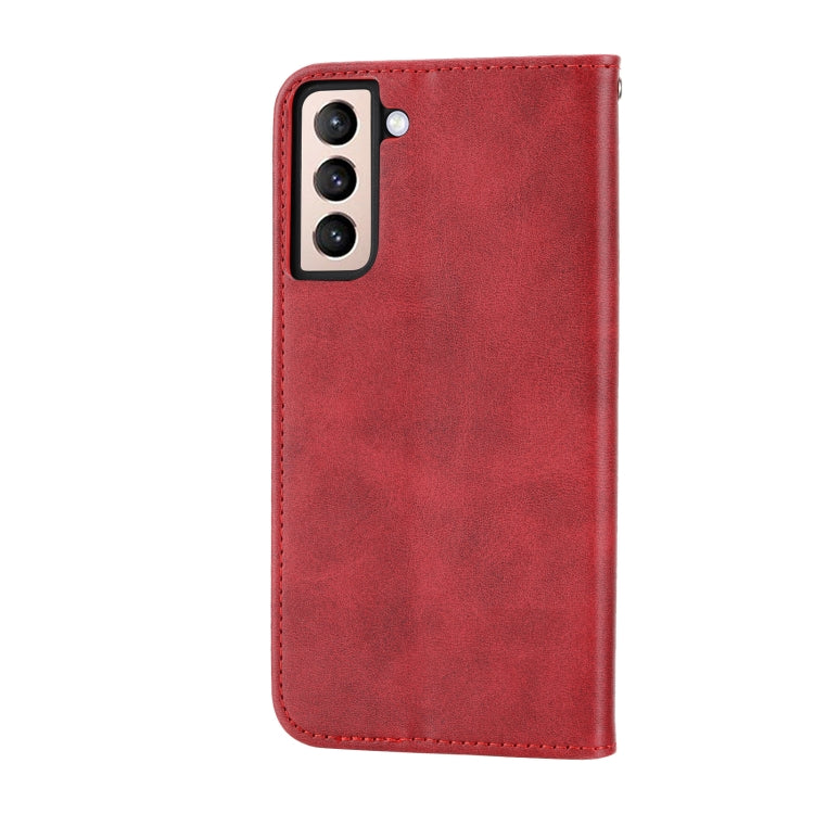 For Samsung Galaxy S21 5G Cubic Grid Calf Texture Magnetic Closure Leather Phone Case