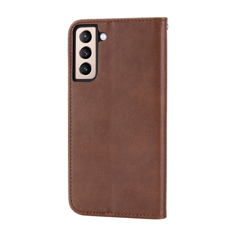 For Samsung Galaxy S21 5G Cubic Grid Calf Texture Magnetic Closure Leather Phone Case