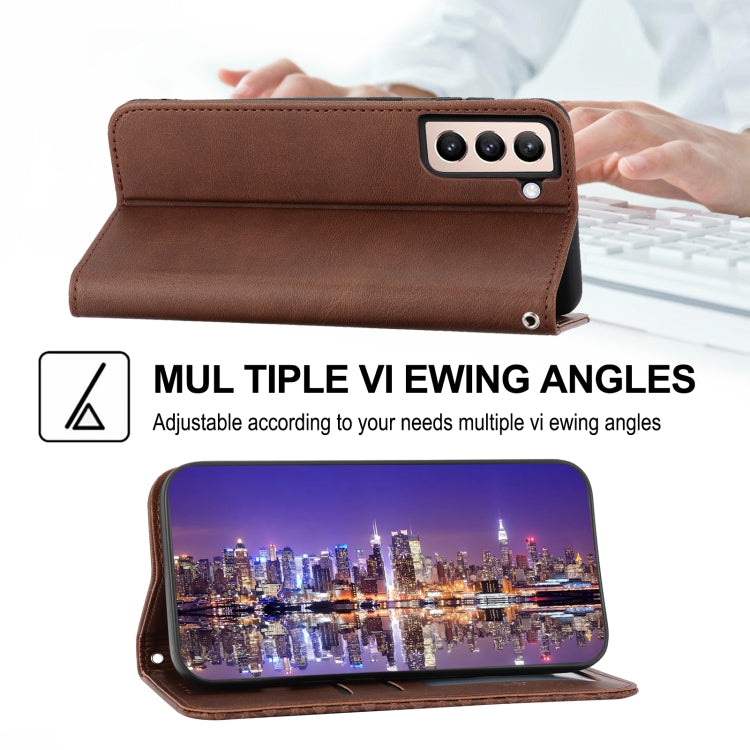 For Samsung Galaxy S21 5G Cubic Grid Calf Texture Magnetic Closure Leather Phone Case