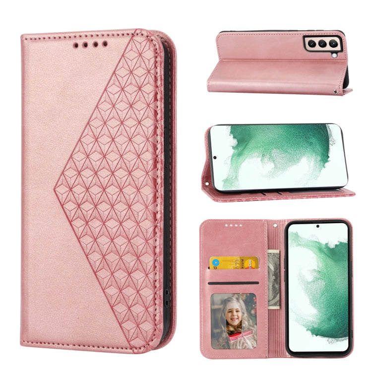 For Samsung Galaxy S21 5G Cubic Grid Calf Texture Magnetic Closure Leather Phone Case