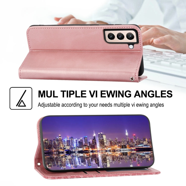 For Samsung Galaxy S21 5G Cubic Grid Calf Texture Magnetic Closure Leather Phone Case