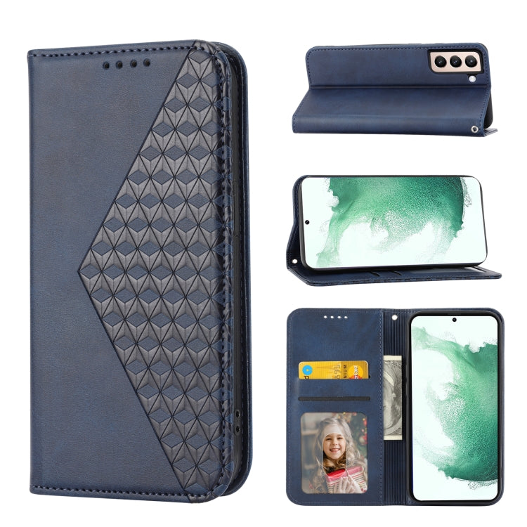 For Samsung Galaxy S21 5G Cubic Grid Calf Texture Magnetic Closure Leather Phone Case