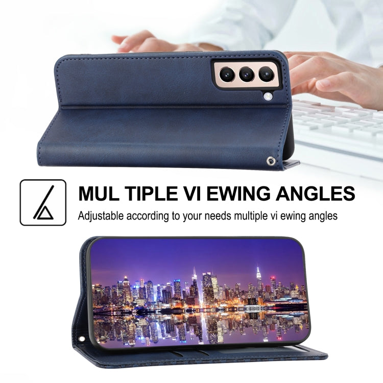 For Samsung Galaxy S21 5G Cubic Grid Calf Texture Magnetic Closure Leather Phone Case