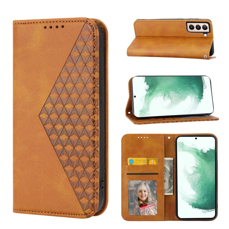 For Samsung Galaxy S21 5G Cubic Grid Calf Texture Magnetic Closure Leather Phone Case