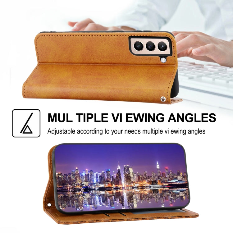 For Samsung Galaxy S21 5G Cubic Grid Calf Texture Magnetic Closure Leather Phone Case
