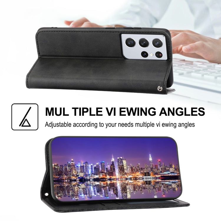 For Samsung Galaxy S21 Ultra 5G Cubic Grid Calf Texture Magnetic Closure Leather Phone Case