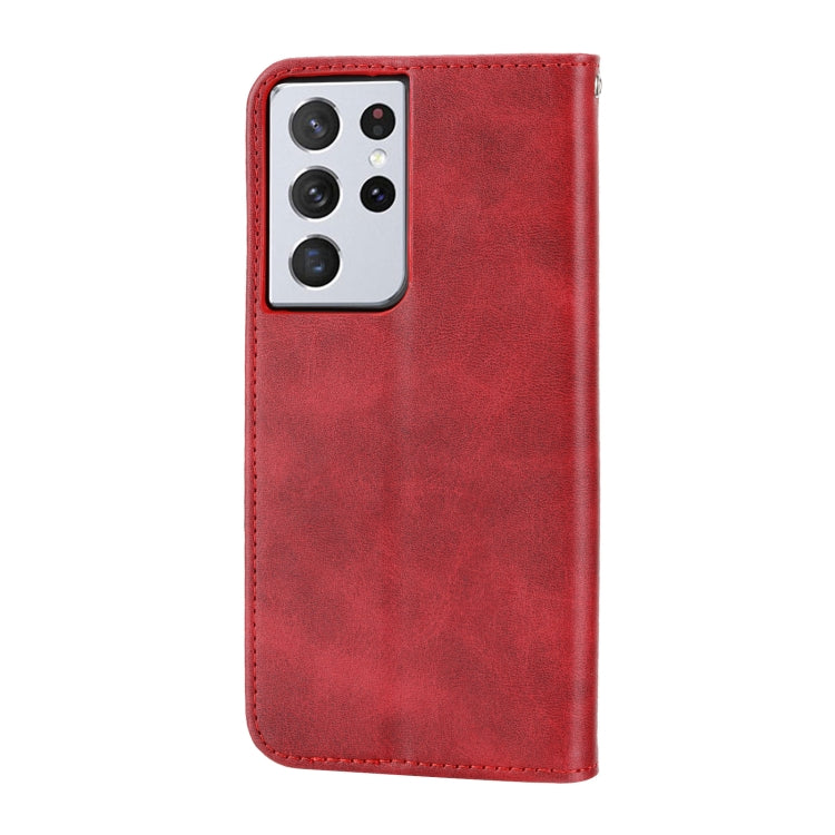For Samsung Galaxy S21 Ultra 5G Cubic Grid Calf Texture Magnetic Closure Leather Phone Case
