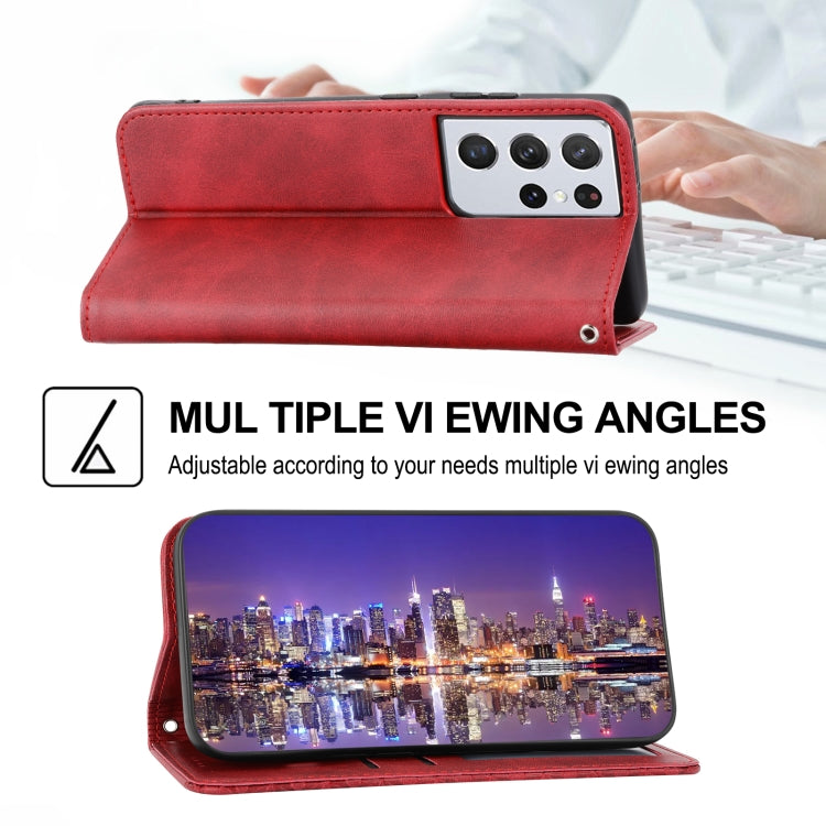 For Samsung Galaxy S21 Ultra 5G Cubic Grid Calf Texture Magnetic Closure Leather Phone Case