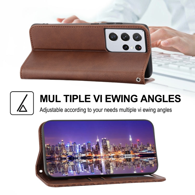 For Samsung Galaxy S21 Ultra 5G Cubic Grid Calf Texture Magnetic Closure Leather Phone Case