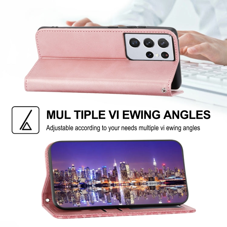 For Samsung Galaxy S21 Ultra 5G Cubic Grid Calf Texture Magnetic Closure Leather Phone Case