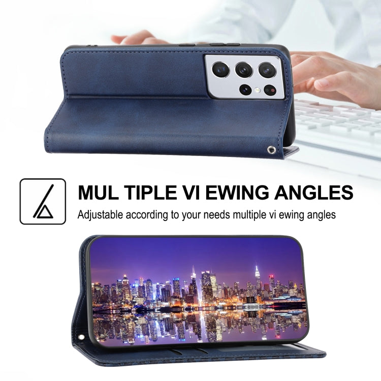 For Samsung Galaxy S21 Ultra 5G Cubic Grid Calf Texture Magnetic Closure Leather Phone Case