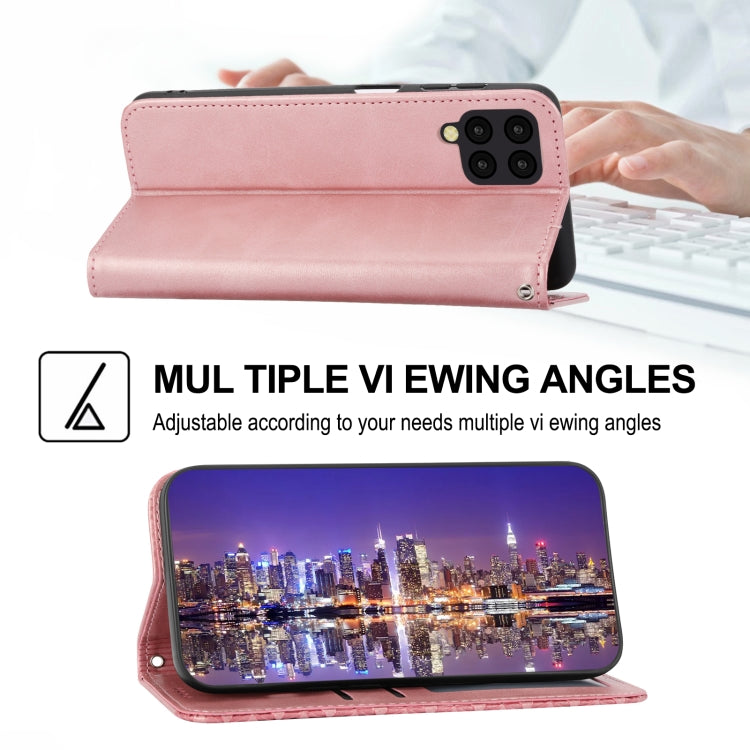 For Samsung Galaxy A12 5G Cubic Grid Calf Texture Magnetic Closure Leather Phone Case