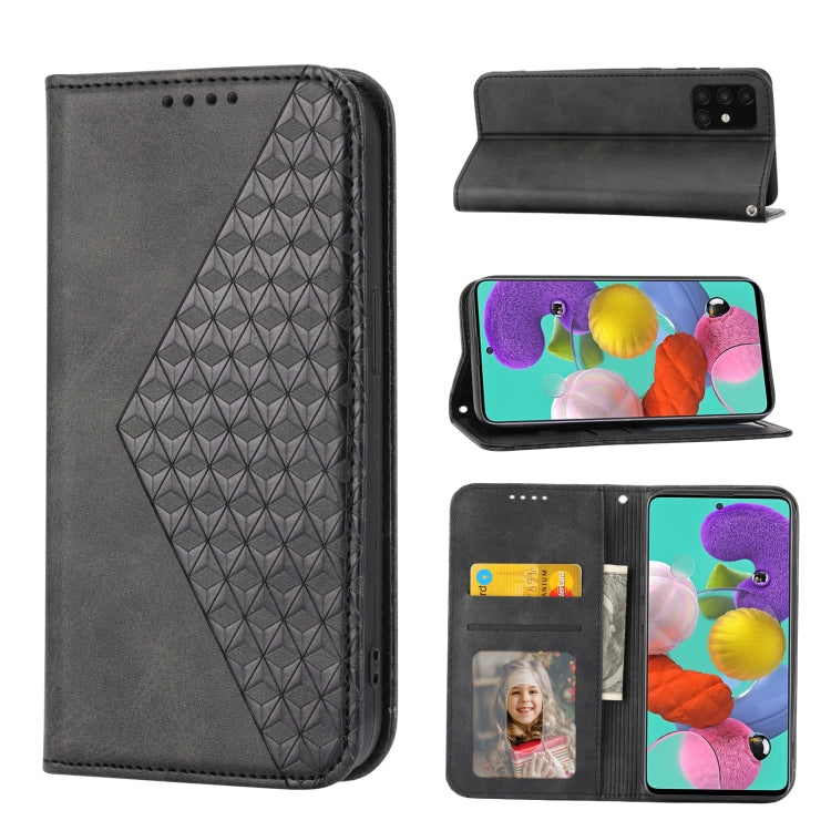 For Samsung Galaxy A71 4G Cubic Grid Calf Texture Magnetic Closure Leather Phone Case