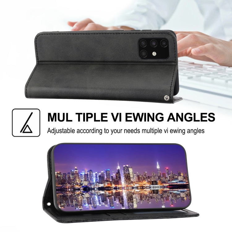 For Samsung Galaxy A71 4G Cubic Grid Calf Texture Magnetic Closure Leather Phone Case