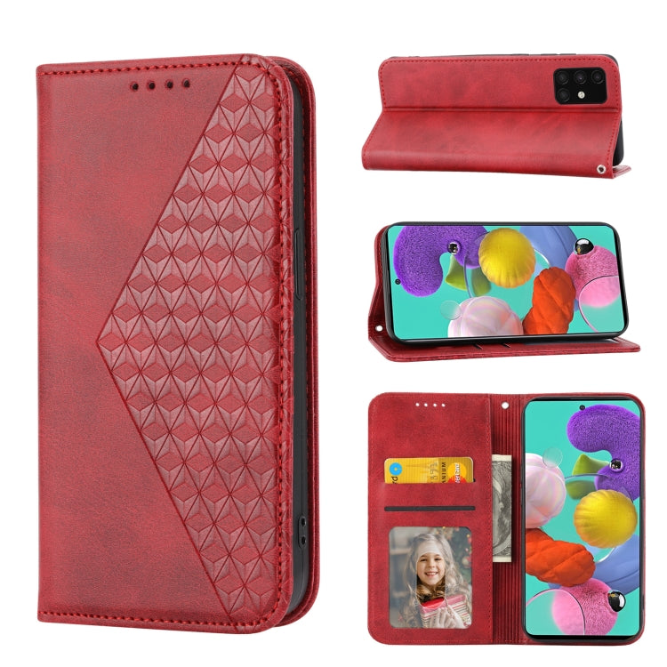 For Samsung Galaxy A71 4G Cubic Grid Calf Texture Magnetic Closure Leather Phone Case