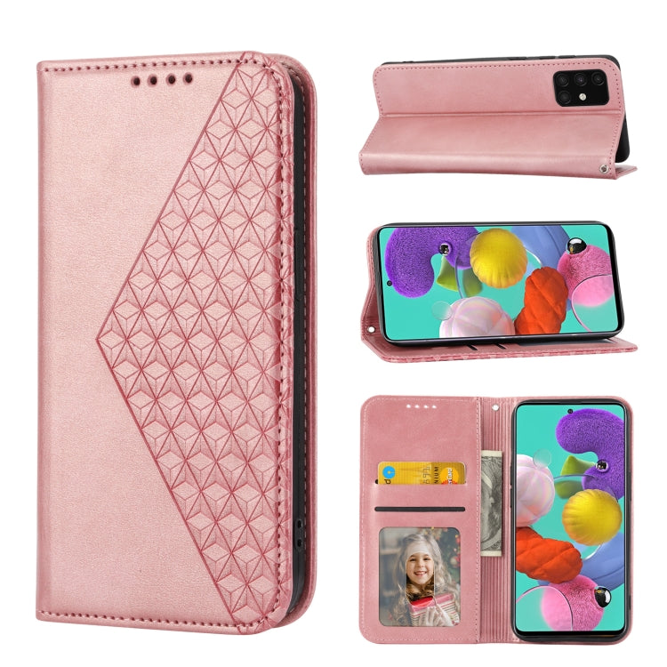 For Samsung Galaxy A71 4G Cubic Grid Calf Texture Magnetic Closure Leather Phone Case