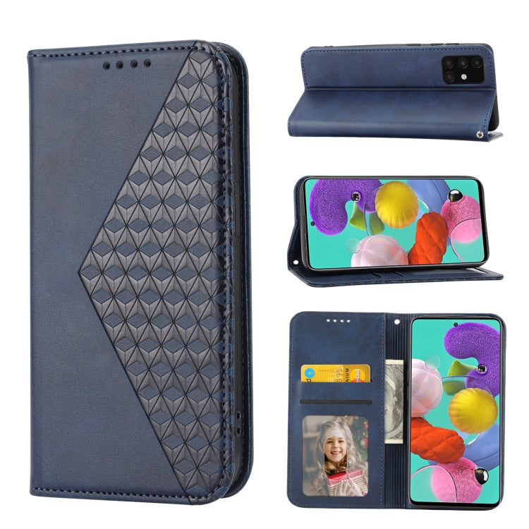For Samsung Galaxy A71 4G Cubic Grid Calf Texture Magnetic Closure Leather Phone Case