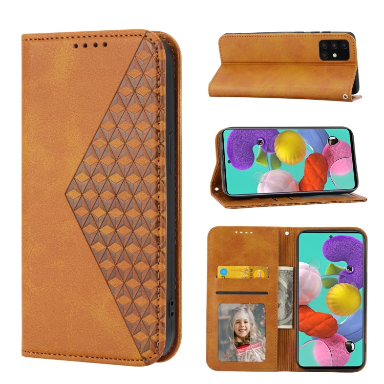 For Samsung Galaxy A71 4G Cubic Grid Calf Texture Magnetic Closure Leather Phone Case
