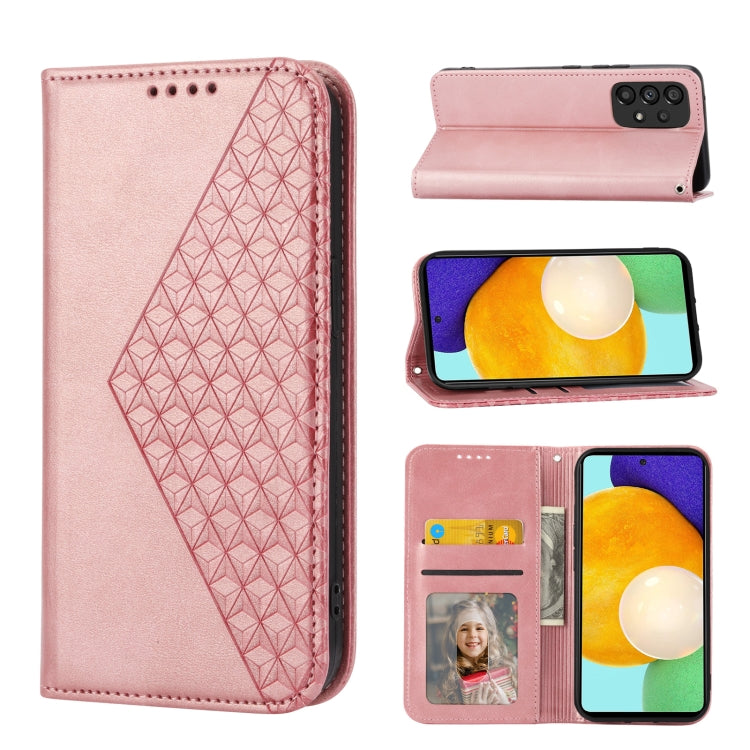 For Samsung Galaxy A52 4G / 5G Cubic Grid Calf Texture Magnetic Closure Leather Phone Case