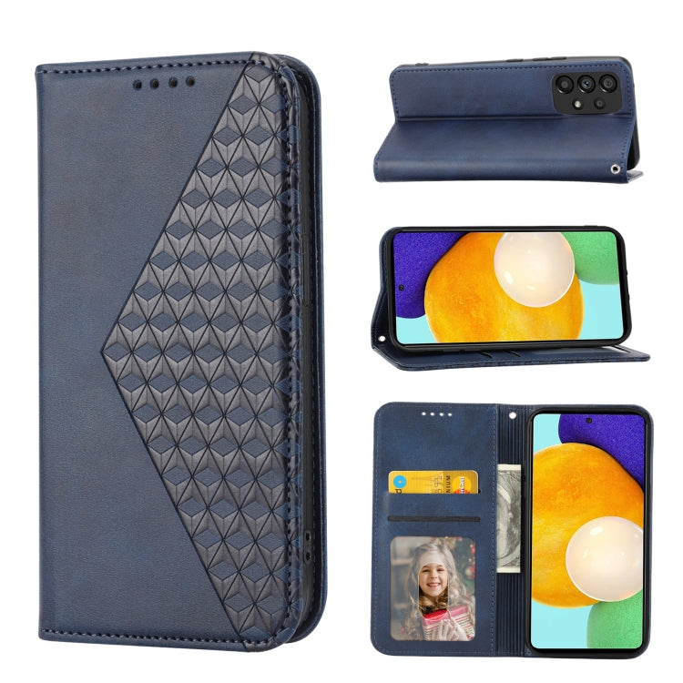 For Samsung Galaxy A52 4G / 5G Cubic Grid Calf Texture Magnetic Closure Leather Phone Case