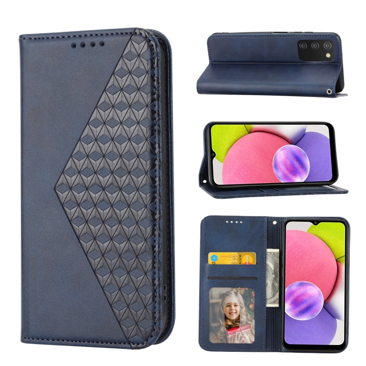 For Samsung Galaxy A03s 165.8mm Cubic Grid Calf Texture Magnetic Closure Leather Phone Case